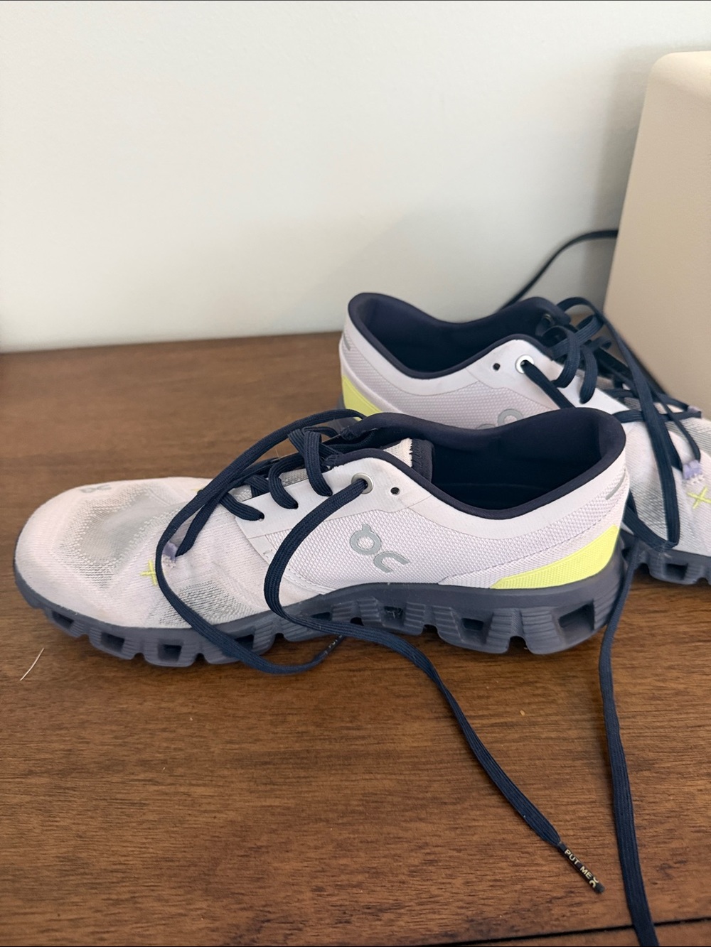 On Running Women's Athletic Shoes in White and Navy - Picture 2 of 4